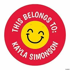 Cheap ⭐ Personalized Smile Face This Belongs To Stickers - 24 Pc. ❤️