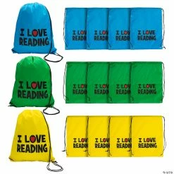 Discount π₯ 14" x 18" Large I Love Reading Nonwoven Drawstring Bags - 12 Pc. π