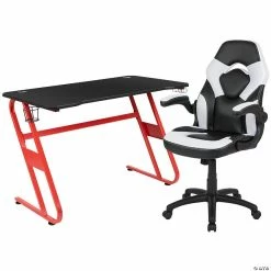 Hot Sale ๐ Emma + Oliver Gaming Bundle-Red Desk, Cup Holder, Headphone Hook and White Chair โค๏ธ 5 Hot Sale ๐ Emma + Oliver Gaming Bundle-Red Desk, Cup Holder, Headphone Hook and White Chair โค๏ธ -BTSE Shop 14314866