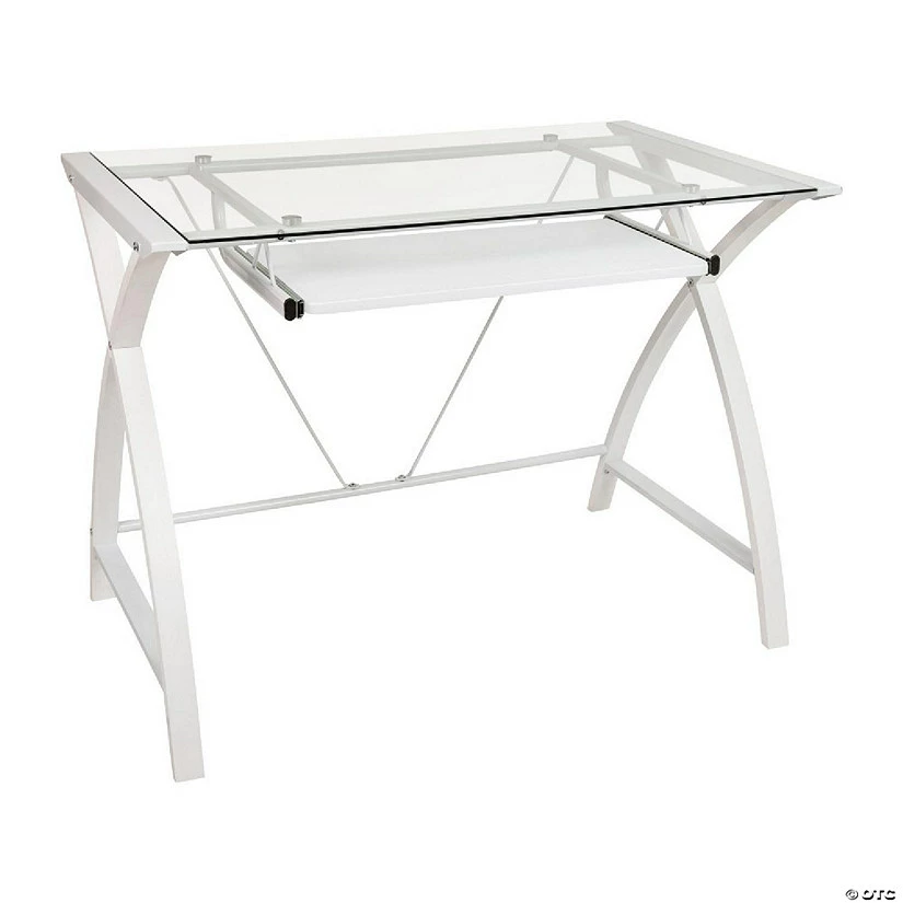 New ๐ Emma + Oliver Clear Glass Computer Desk-White Pull-Out Keyboard Tray & White Crisscross Frame ๐ 4 New ๐ Emma + Oliver Clear Glass Computer Desk-White Pull-Out Keyboard Tray & White Crisscross Frame ๐ - Image 2