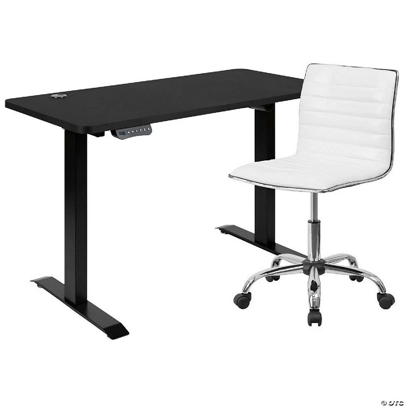 Hot Sale 🤩 Emma + Oliver 48" Wide Black Electric Adjustable Standing Desk & White Ribbed Office Chair 👍 4 Hot Sale 🤩 Emma + Oliver 48" Wide Black Electric Adjustable Standing Desk & White Ribbed Office Chair 👍 - Image 2