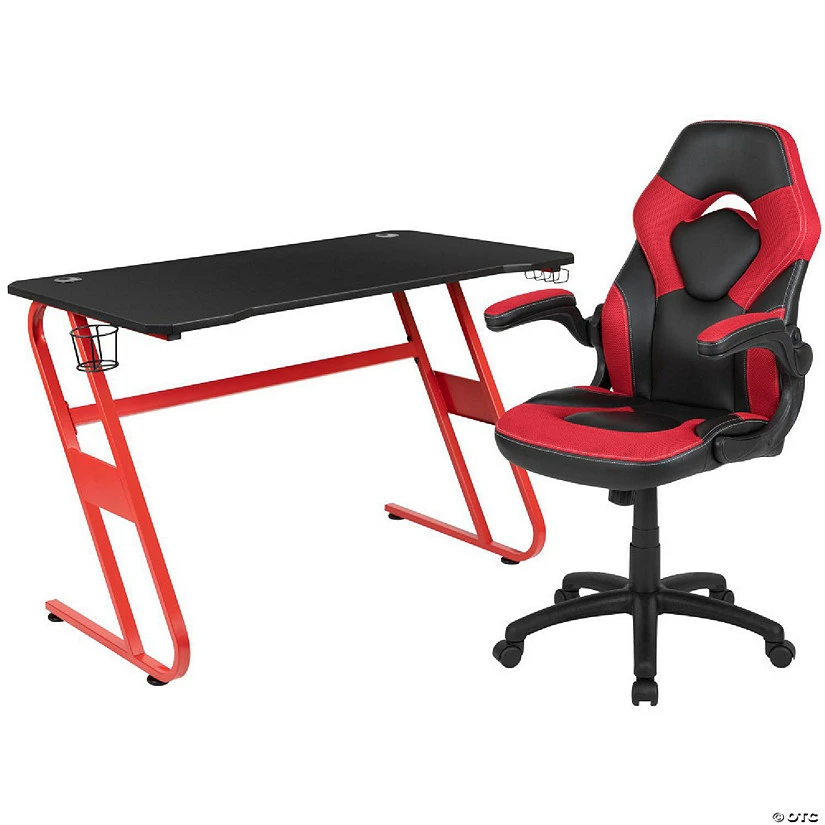 Budget ๐ฅ Emma + Oliver Gaming Bundle-Red Desk, Cup Holder, Headphone Hook and Red/Black Chair ๐ 4 Budget ๐ฅ Emma + Oliver Gaming Bundle-Red Desk, Cup Holder, Headphone Hook and Red/Black Chair ๐ - Image 2