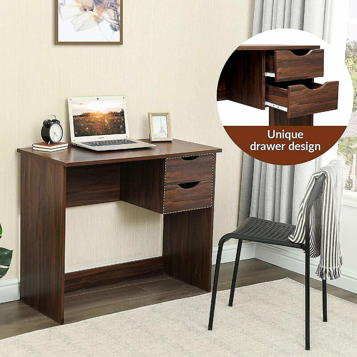 Promo ๐งจ Coavas Brown Computer Desk Writing Study Table with 2 Side Drawers Classic Home Office Laptop Desk Brown Wood Notebook Table 35 x 18 x 29 Inches ๐ 6 Promo ๐งจ Coavas Brown Computer Desk Writing Study Table with 2 Side Drawers Classic Home Office Laptop Desk Brown Wood Notebook Table 35 x 18 x 29 Inches ๐ - Image 4