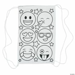Wholesale ๐ฅฐ Color Your Own Medium Emoji Canvas Drawstring Bags - 12 Pc. ๐ฏ