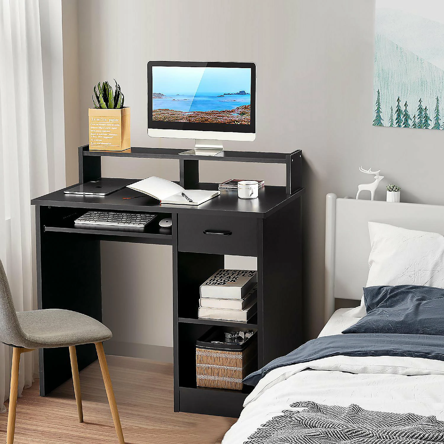 Promo ๐ Computer Desk w/Hutch & 2-Tier Open Storage Shelves for Home Office ๐ 4 Promo ๐ Computer Desk w/Hutch & 2-Tier Open Storage Shelves for Home Office ๐ - Image 2