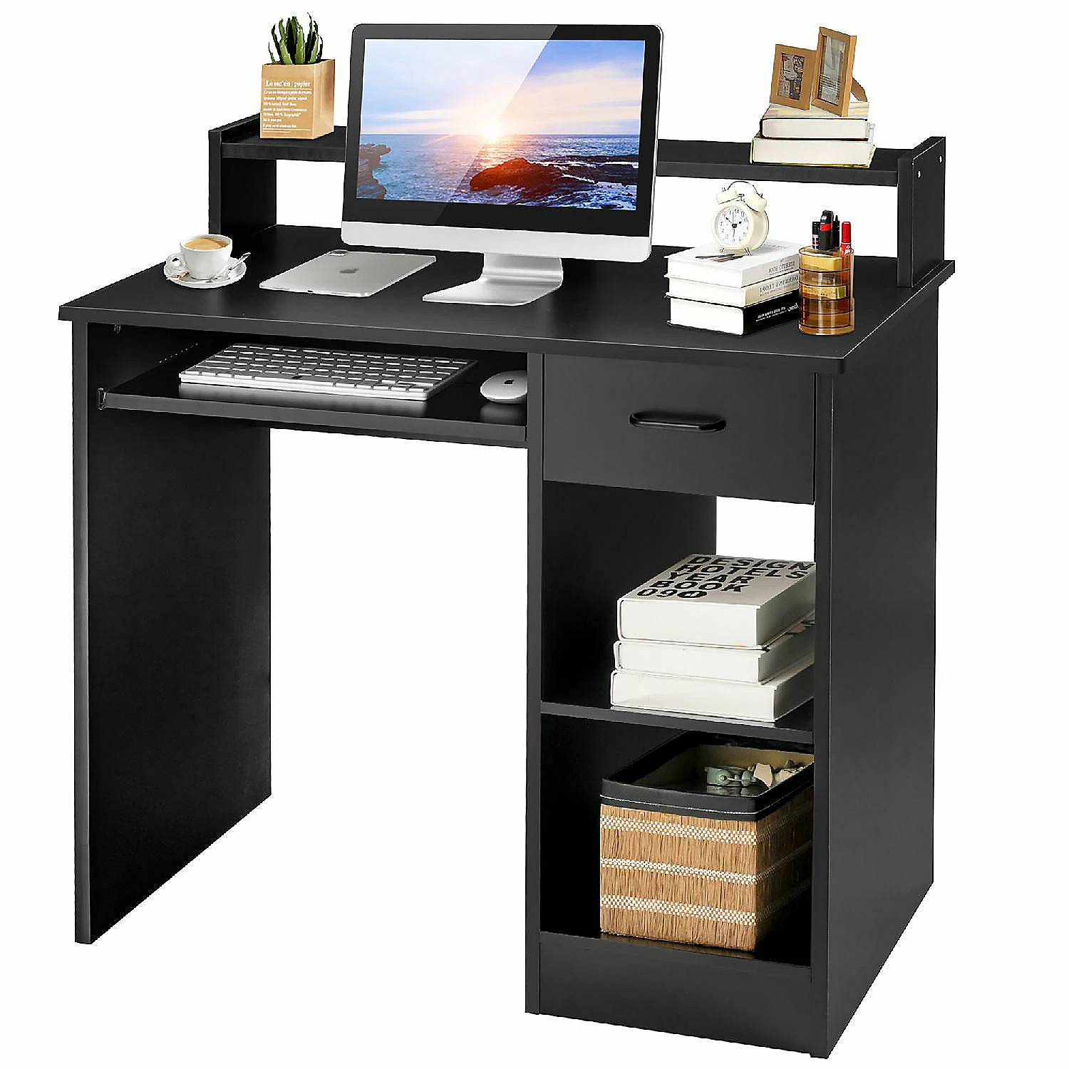 Promo ๐ Computer Desk w/Hutch & 2-Tier Open Storage Shelves for Home Office ๐ 3 Promo ๐ Computer Desk w/Hutch & 2-Tier Open Storage Shelves for Home Office ๐