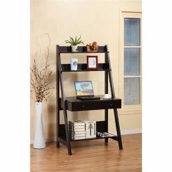 Best Sale ✨ Contemporary Style Ladder Desk with 3 Open Shelves, Dark Brown 🧨