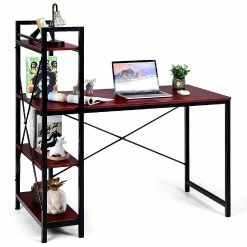 Best reviews of โจ Costway 47.5'' Compact Computer Desk With 4-Tier Storage Bookshelves for Home Office Brown ๐