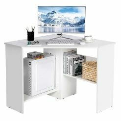 Promo ๐ Costway Corner Computer Desk Triangle Writing Workstation w/ Storage Shelf White ๐