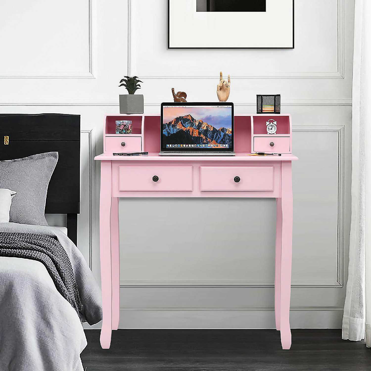 Brand new ❤️ Costway Writing Desk Makeup Vanity Table Home Office Computer Desk 4 Drawer Pink ❤️ 5 Brand new ❤️ Costway Writing Desk Makeup Vanity Table Home Office Computer Desk 4 Drawer Pink ❤️ - Image 3