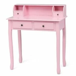 Brand new ❤️ Costway Writing Desk Makeup Vanity Table Home Office Computer Desk 4 Drawer Pink ❤️