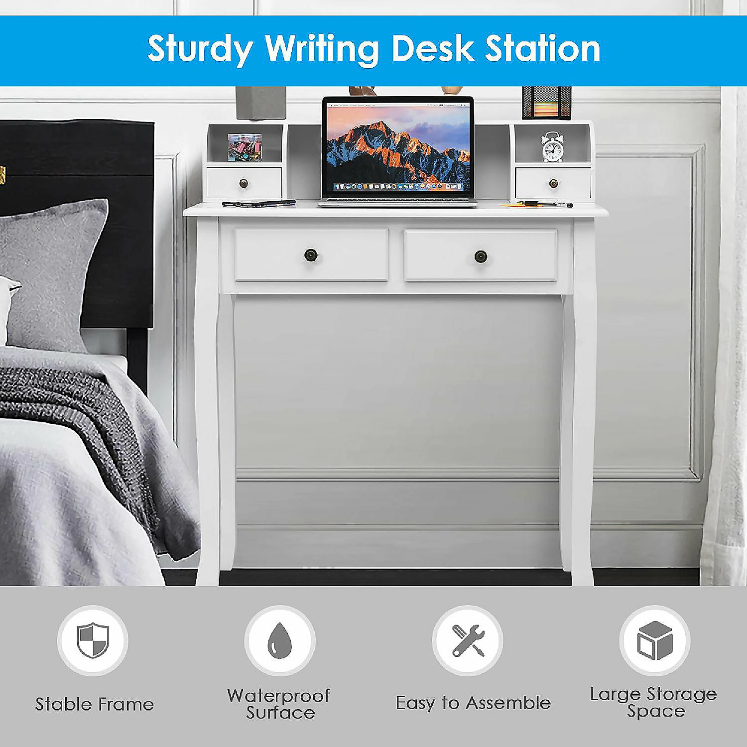 Promo 🥰 Costway Writing Desk Mission White Home Office Computer Desk 4 Drawer White ❤️ 6 Promo 🥰 Costway Writing Desk Mission White Home Office Computer Desk 4 Drawer White ❤️ - Image 4