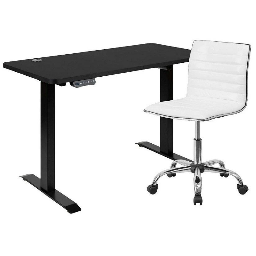 Hot Sale 🤩 Emma + Oliver 48" Wide Black Electric Adjustable Standing Desk & White Ribbed Office Chair 👍 3 Hot Sale 🤩 Emma + Oliver 48" Wide Black Electric Adjustable Standing Desk & White Ribbed Office Chair 👍