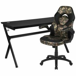 Best Pirce 😍 Emma + Oliver Black/Camo Gaming Desk Bundle - Cup & Headphone Holders/Mouse Pad Top 🥰