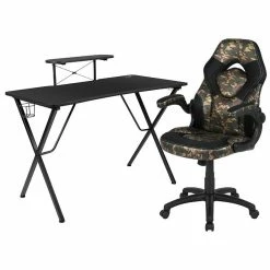 Flash Sale โจ Emma + Oliver Black/Camo Gaming Desk Set with Headphone Hook, and Monitor Stand ๐