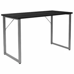 Outlet 🔔 Emma + Oliver Black Finish Computer Desk with Silver Metal Frame 👏