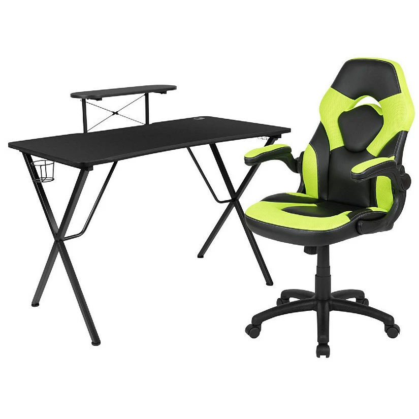 Budget 💯 Emma + Oliver Black/Green Gaming Desk Set with Headphone Hook, and Monitor Stand 🥰 3 Budget 💯 Emma + Oliver Black/Green Gaming Desk Set with Headphone Hook, and Monitor Stand 🥰