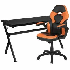 Flash Sale ๐ Emma + Oliver Black/Orange Gaming Desk Bundle - Cup & Headphone Holders/Mouse Pad Top ๐ฅฐ