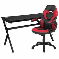 Wholesale ✨ Emma + Oliver Black/Red Gaming Desk Bundle - Cup & Headphone Holders/Mouse Pad Top 🔔