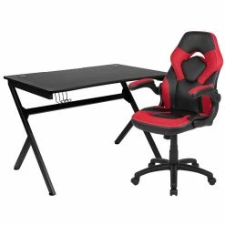 Best Pirce ๐ Emma + Oliver Black/Red Gaming Desk Bundle - Cup/Headphone Holder, Wire Management ๐คฉ