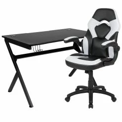 Top 10 โญ Emma + Oliver Black/White Gaming Desk Bundle - Cup/Headphone Holder, Wire Management โจ
