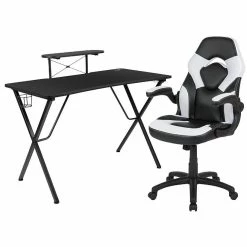 Deals ๐ Emma + Oliver Black/White Gaming Desk Set with Headphone Hook, and Monitor Stand ๐