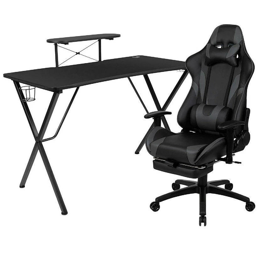 Budget ๐ Emma + Oliver Gaming Bundle-Cup/Headphone Desk & Gray Reclining Footrest Chair ๐ 3 Budget ๐ Emma + Oliver Gaming Bundle-Cup/Headphone Desk & Gray Reclining Footrest Chair ๐