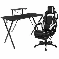 Brand new ⌛ Emma + Oliver Gaming Bundle-Cup/Headphone Desk & White Reclining Footrest Chair 💯