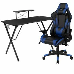 Cheapest ๐ Emma + Oliver Gaming Bundle-Desk, Cup Holder/Headphone Hook & Blue Reclining Chair ๐