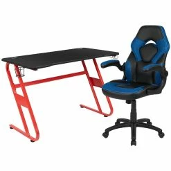 Brand new 🔥 Emma + Oliver Gaming Bundle-Red Desk, Cup Holder, Headphone Hook and Blue Chair 🥰