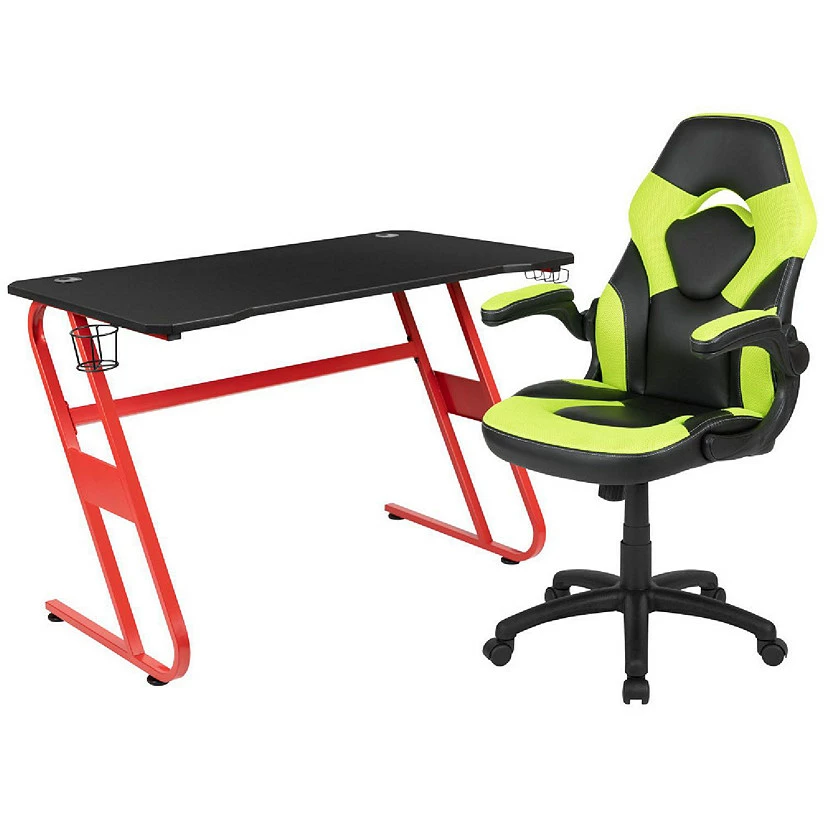 Best deal ๐ Emma + Oliver Gaming Bundle-Red Desk, Cup Holder, Headphone Hook and Green Chair ๐ 3 Best deal ๐ Emma + Oliver Gaming Bundle-Red Desk, Cup Holder, Headphone Hook and Green Chair ๐