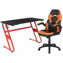 Coupon ๐ฅฐ Emma + Oliver Gaming Bundle-Red Desk, Cup Holder, Headphone Hook and Orange Chair ๐