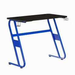 New 🧨 Emma + Oliver Gaming Desk - Blue Ergonomic Computer Desk - 51.5" Gamers Table with Cup Holder and Headphone Hook ✔️