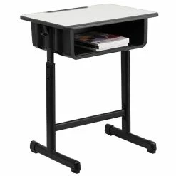 Promo ❤️ Emma + Oliver Grey Student Desk with Adjustable Height Black Pedestal Frame 😍