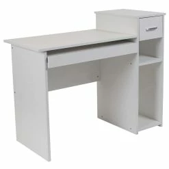 Budget โ Emma + Oliver White Computer Desk with Shelves and Drawer ๐