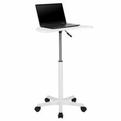 Hot Sale ๐งจ Emma + Oliver White Sit to Stand Mobile Laptop Computer Desk - Portable Rolling Standing Desk ๐