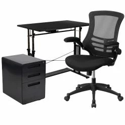 Cheapest ๐ Emma + Oliver Work From Home Kit-Adjustable Computer Desk, Mesh Office Chair, Filing Cabinet ๐