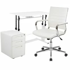 Best Sale 💯 Emma + Oliver Work From Home Kit-Adjustable Desk, LeatherSoft Office Chair, Filing Cabinet ✨