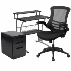 Wholesale ๐ฏ Emma + Oliver Work From Home Kit-Black Computer Desk, Ergonomic Office Chair, Filing Cabinet ๐ฏ