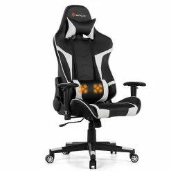 Budget 🛒 Goplus Massage Gaming Chair Reclining Swivel Racing Office Chair w/Lumbar Support White 🥰