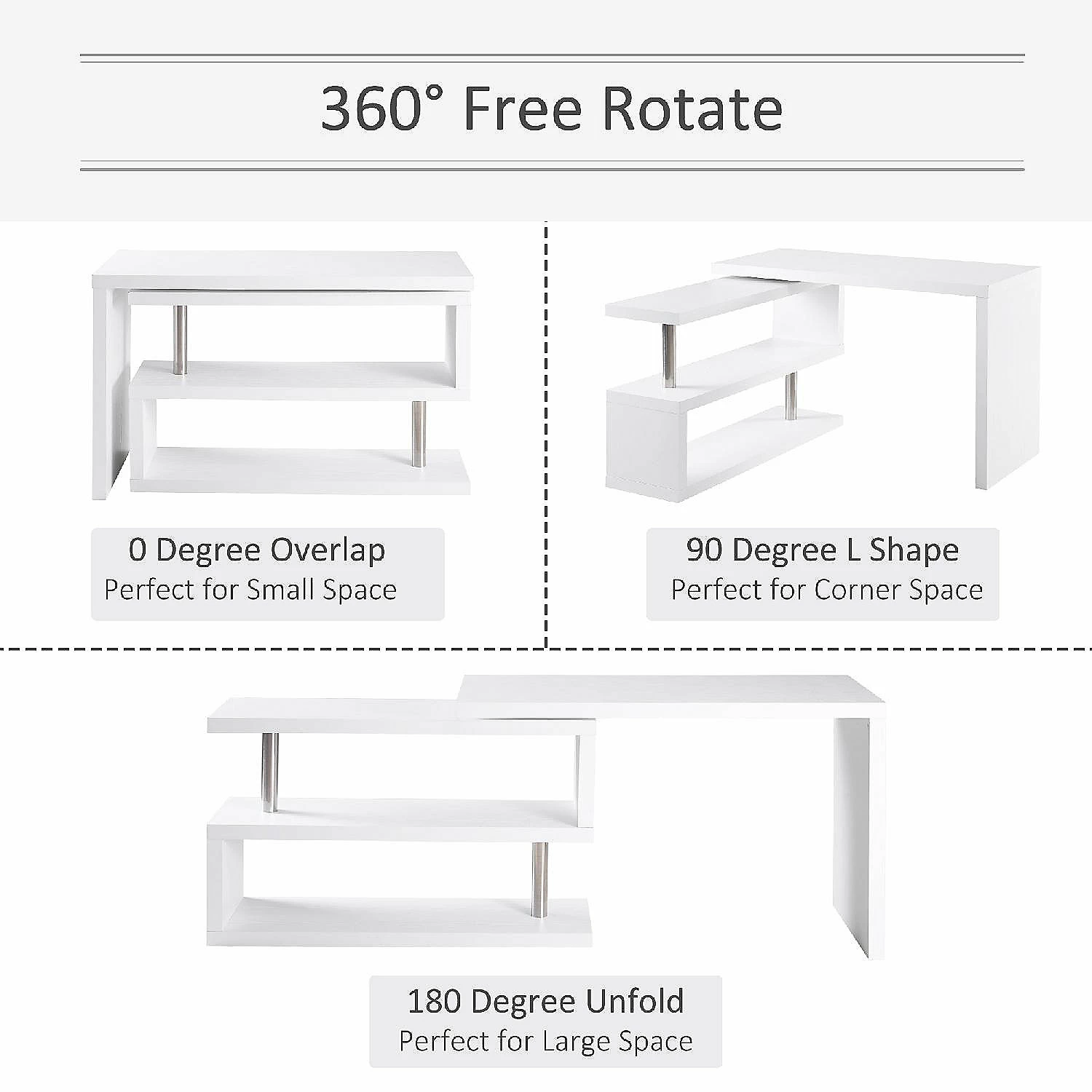 Discount 🤩 HOMCOM 360 degree Rotating Corner Computer Desk Modern L Shaped Home Office Workstation with 2 Storage Shelves Bookshelf White 👍 5 Discount 🤩 HOMCOM 360 degree Rotating Corner Computer Desk Modern L Shaped Home Office Workstation with 2 Storage Shelves Bookshelf White 👍 - Image 3
