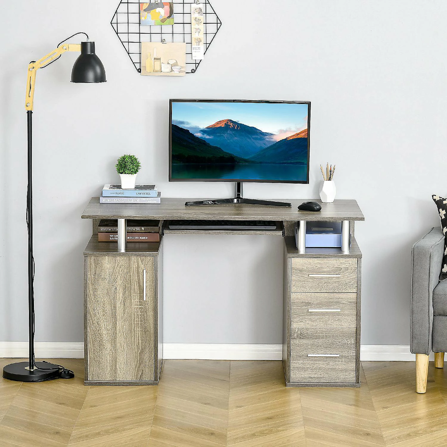 Budget ๐ HOMCOM 47" Computer Desk with Keyboard Tray and Storage Drawers Home Office Workstation Table with Storage Shelves Grey ๐ 6 Budget ๐ HOMCOM 47" Computer Desk with Keyboard Tray and Storage Drawers Home Office Workstation Table with Storage Shelves Grey ๐ - Image 4