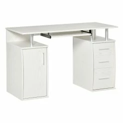 New 🧨 HOMCOM 47" Computer Desk with Keyboard Tray and Storage Drawers Home Office Workstation Table with Storage Shelves White ❤️