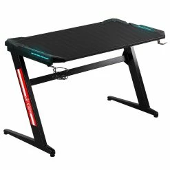 Promo ๐ฏ HOMCOM 47" Racing Style Gaming Desk Z Shaped Computer Table Workstation with LED Lights Swivel Cup Holder Headphone Hook and Cable Management Holes for Gamers Home Office Black ๐ฏ