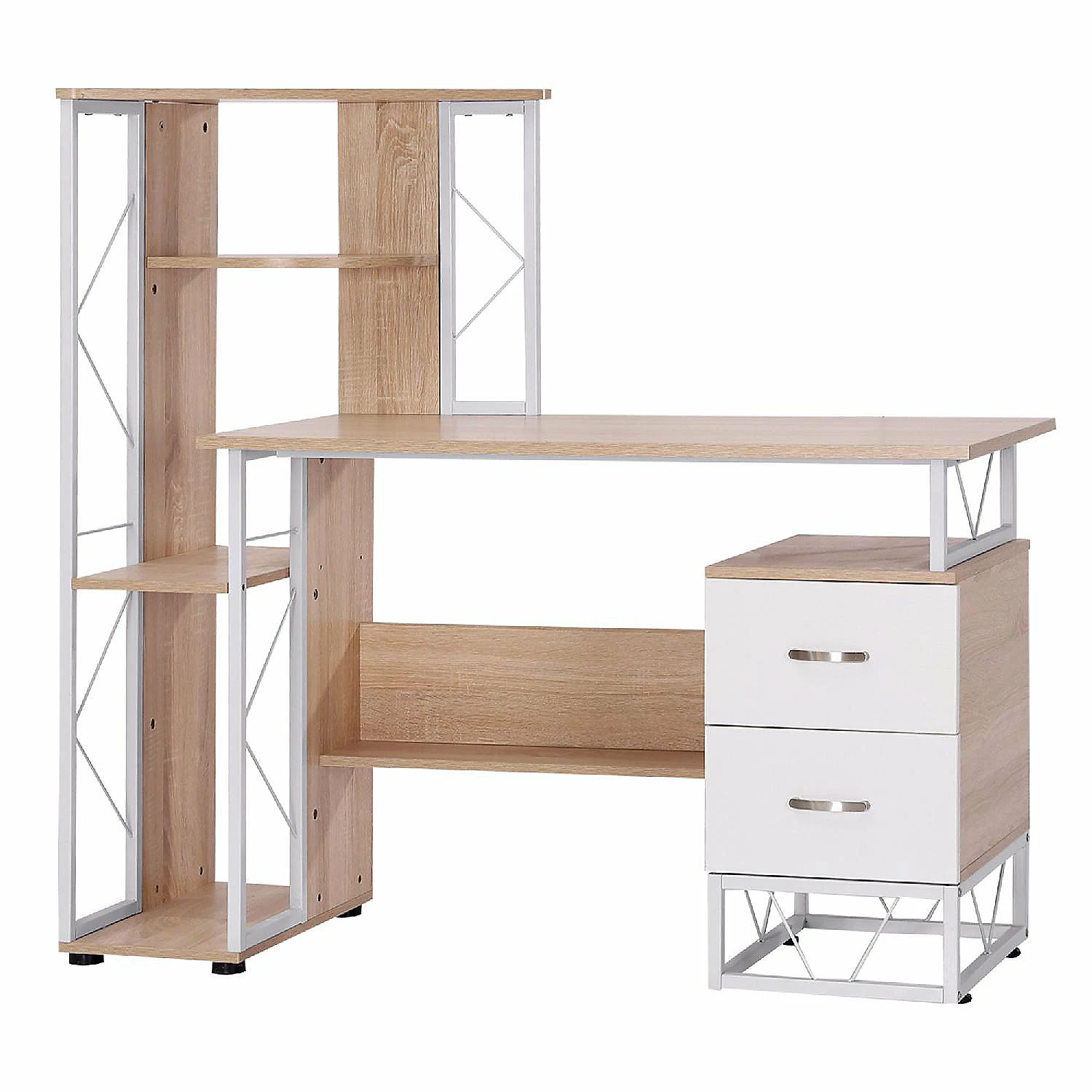 Coupon ๐ HOMCOM 52" Modern Multi Level Computer Desk Home Office Study Workstation with Storage Shelves Drawers and CPU Stand White/Oak Color ๐ 4 Coupon ๐ HOMCOM 52" Modern Multi Level Computer Desk Home Office Study Workstation with Storage Shelves Drawers and CPU Stand White/Oak Color ๐ - Image 2
