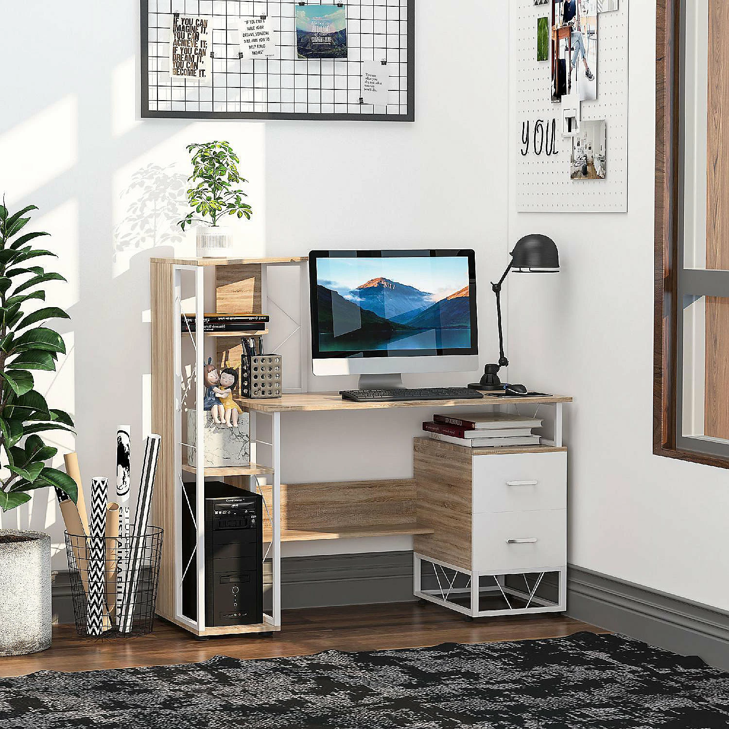 Coupon ๐ HOMCOM 52" Modern Multi Level Computer Desk Home Office Study Workstation with Storage Shelves Drawers and CPU Stand White/Oak Color ๐ 6 Coupon ๐ HOMCOM 52" Modern Multi Level Computer Desk Home Office Study Workstation with Storage Shelves Drawers and CPU Stand White/Oak Color ๐ - Image 4