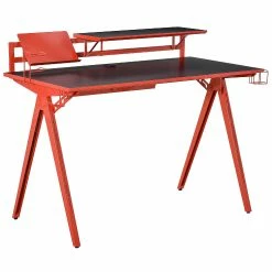 Hot Sale ❤️ HOMCOM 53" Gaming Desk Gamer Workstation with Monitor Shelf Gamepad Rack Cup Holder Headphone Hook and Cable Basket Red ⭐