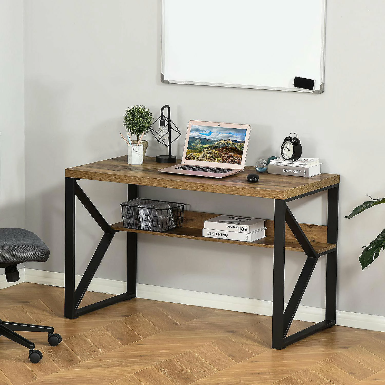 Brand new ๐คฉ HOMCOM 55 Inch Industrial Writing Desk with L Shaped Under Desk Shelf K Shaped Steel Frame and Adjustable Footpads Black/Brown ๐ 4 Brand new ๐คฉ HOMCOM 55 Inch Industrial Writing Desk with L Shaped Under Desk Shelf K Shaped Steel Frame and Adjustable Footpads Black/Brown ๐ - Image 2
