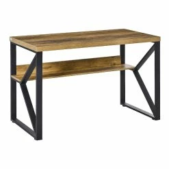 Brand new 🤩 HOMCOM 55 Inch Industrial Writing Desk with L Shaped Under Desk Shelf K Shaped Steel Frame and Adjustable Footpads Black/Brown 🛒