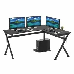 Brand new ✨ HOMCOM 61 Inch Modern Reversible L Shaped Home Office Desk Computer Laptop Table Gaming Desk Corner Workstation with CPU Stand Space Saving Black ✨ -BTSE Shop homcom 61 inch modern reversible l shaped home office desk computer laptop table gaming desk corner workstation with cpu stand space saving black14225359 a01NOWA